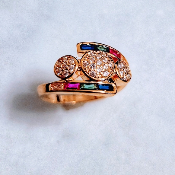 God's Promise Rainbow Diamond Gold Ring Size 6 - Picture 2 of 13